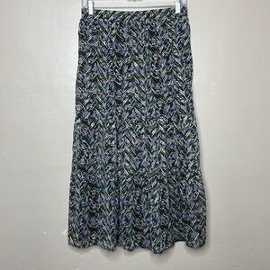 OPHELIA ROE Skirt Green & Gold Multicolored Tiered Smocked Elastic Waistband Med